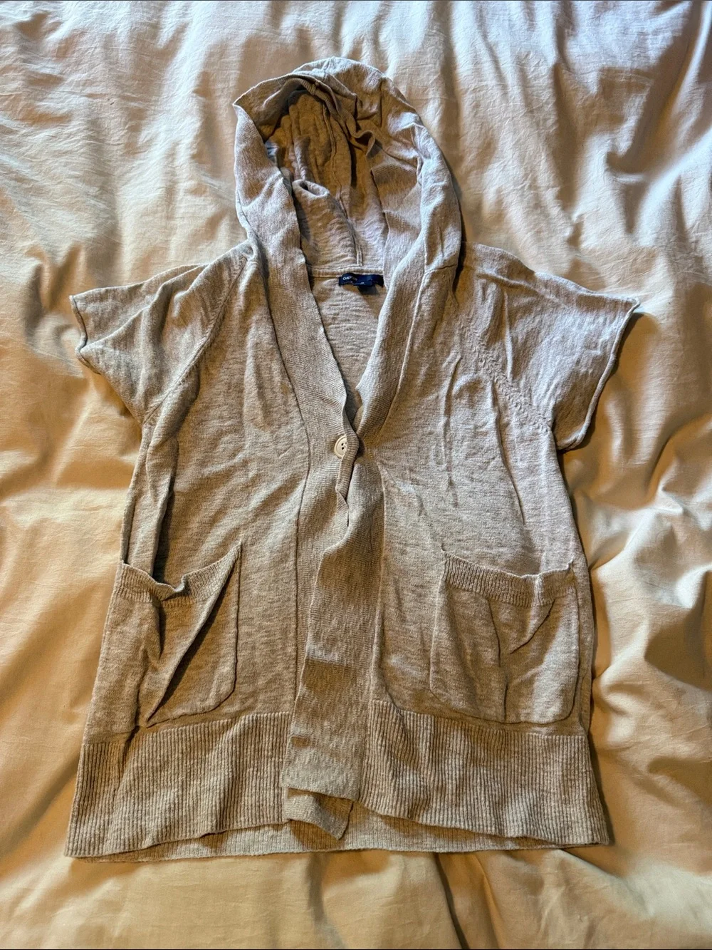 GAP Hooded Short-Sleeve Cardigan - Light Gray